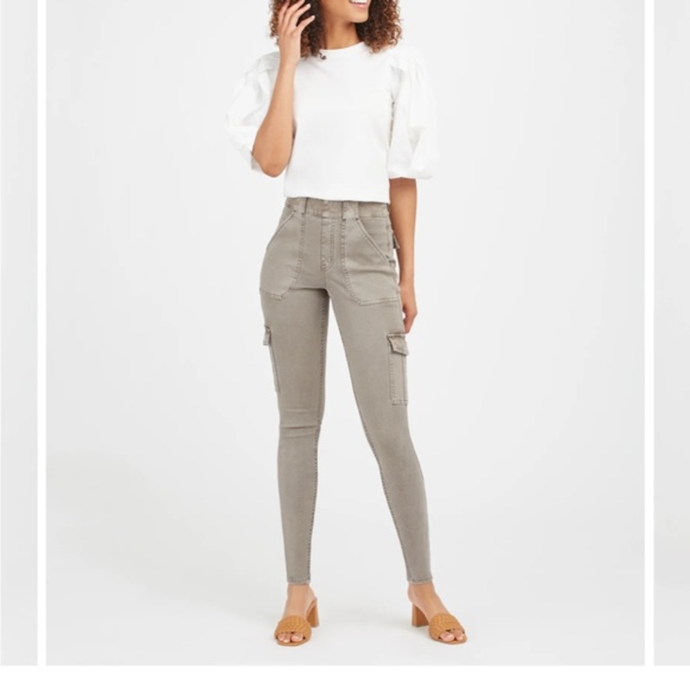 NEW Spanx stretch twill ankle cargo‎ pants desert dune XS